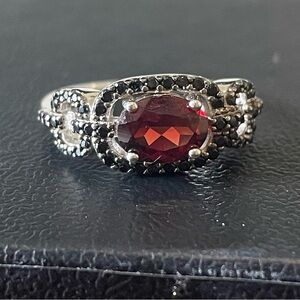 Garnet and Black Gem Ring, size 7